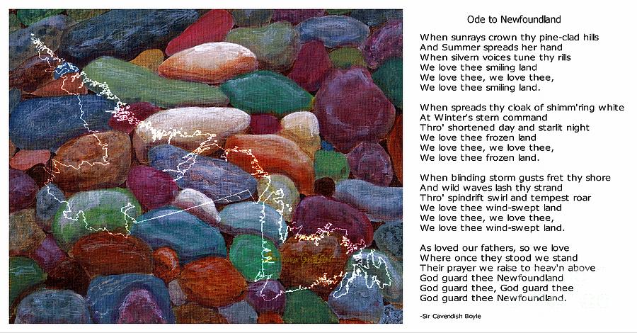 Ode to Newfoundland and White Map on Beach Rocks Painting by Barbara A Griffin