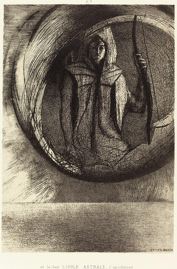 Odilon Redon French 1840 1916 Et La Bas Lidole Astrale Drawing By