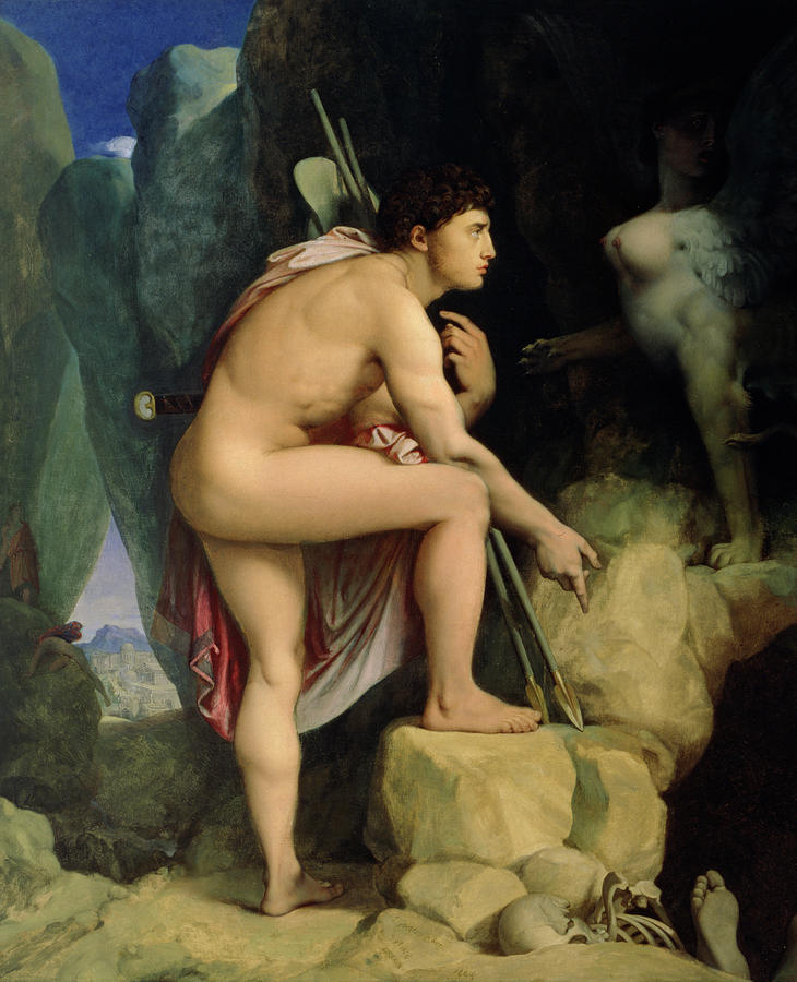Greek Painting - Oedipus and the Sphinx by Ingres