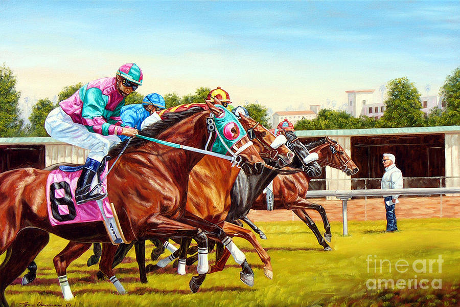 Off and Running a Bay Meadows Painting by Tom Chapman