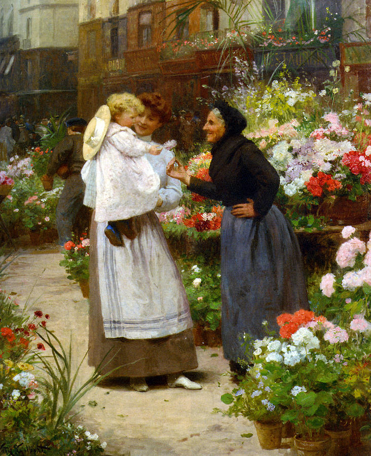 Offering A Flower To A Child Photograph by Victor Gabriel Gilbert