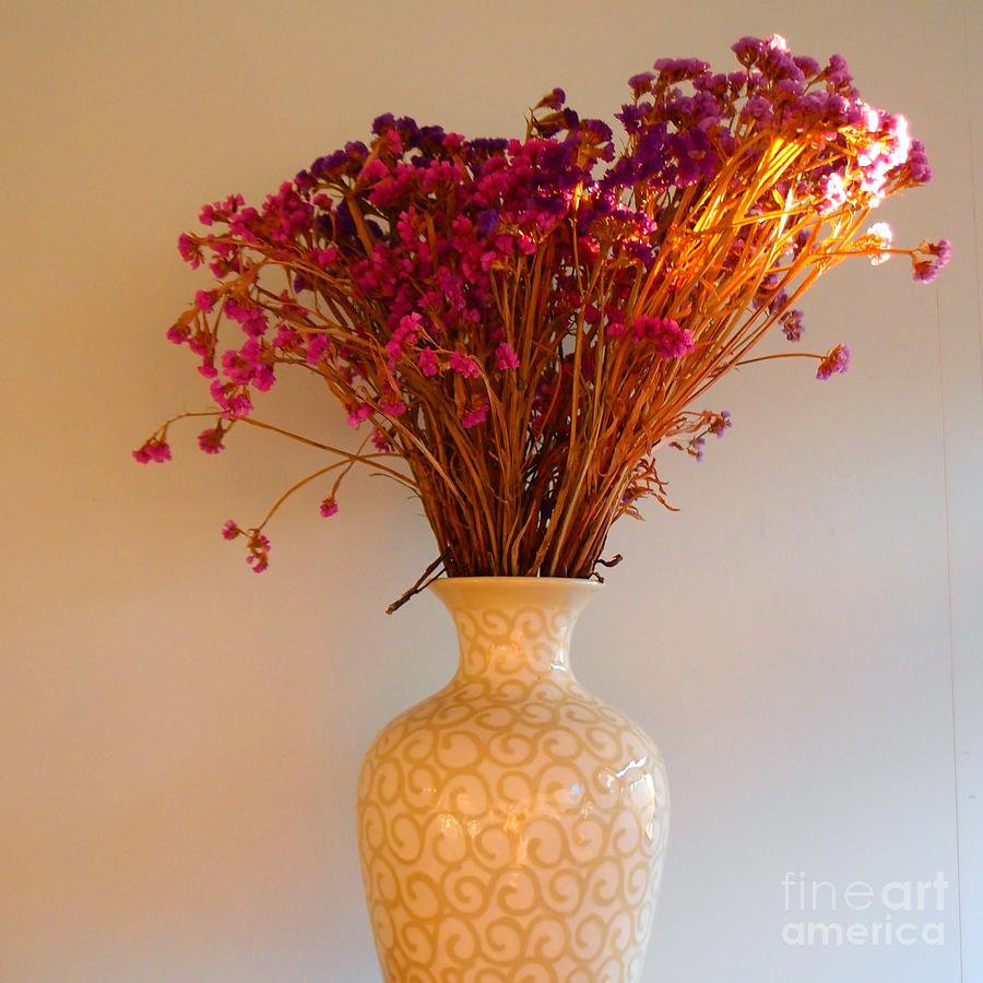 Office After-hours - Vase With Purple And Orange Dried Flowers Photograph
