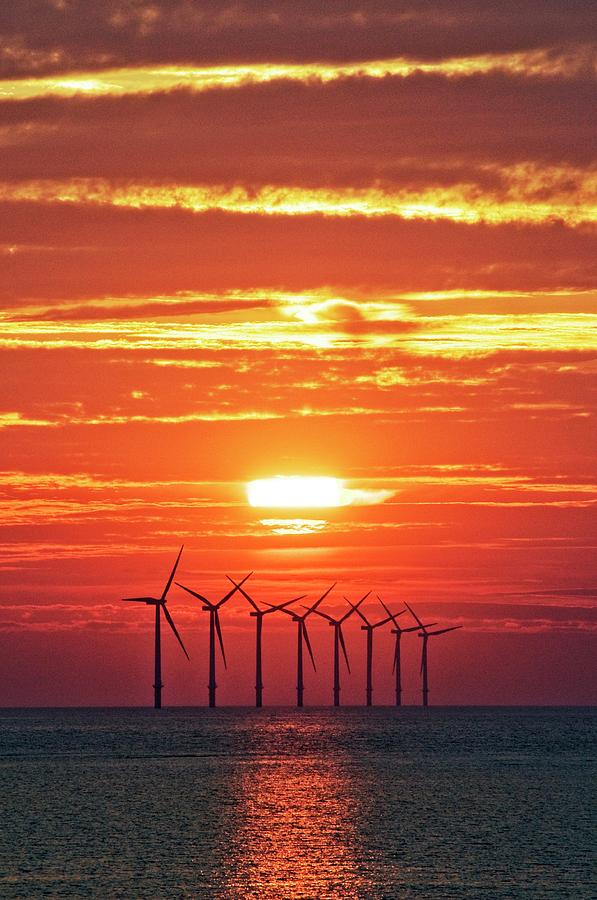 Offshore Wind Turbines At Sunset Photograph by Crown Copyright/health & Safety Laboratory Science Photo Library