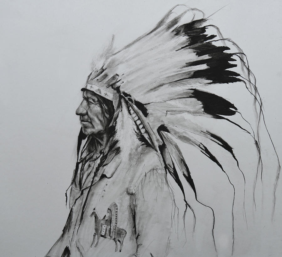 Oglala Sioux  Chief American Horse Drawing  by Johnny Bone