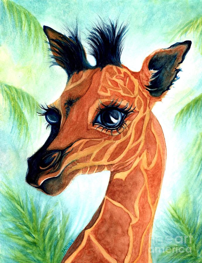 Oh baby giraffe Painting by Janine Riley