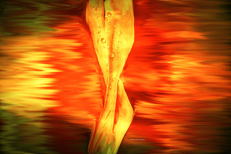 Abstract Digital Art - Oh Just Two Blades of Wet Grass by Angela Stanton