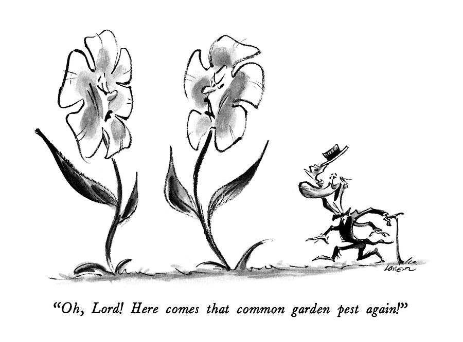 Oh, Lord!  Here Comes That Common Garden Pest Drawing by Lee Lorenz