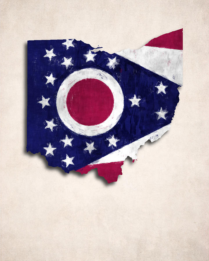 Flag Digital Art - Ohio Map Art with Flag Design by World Art Prints And Designs