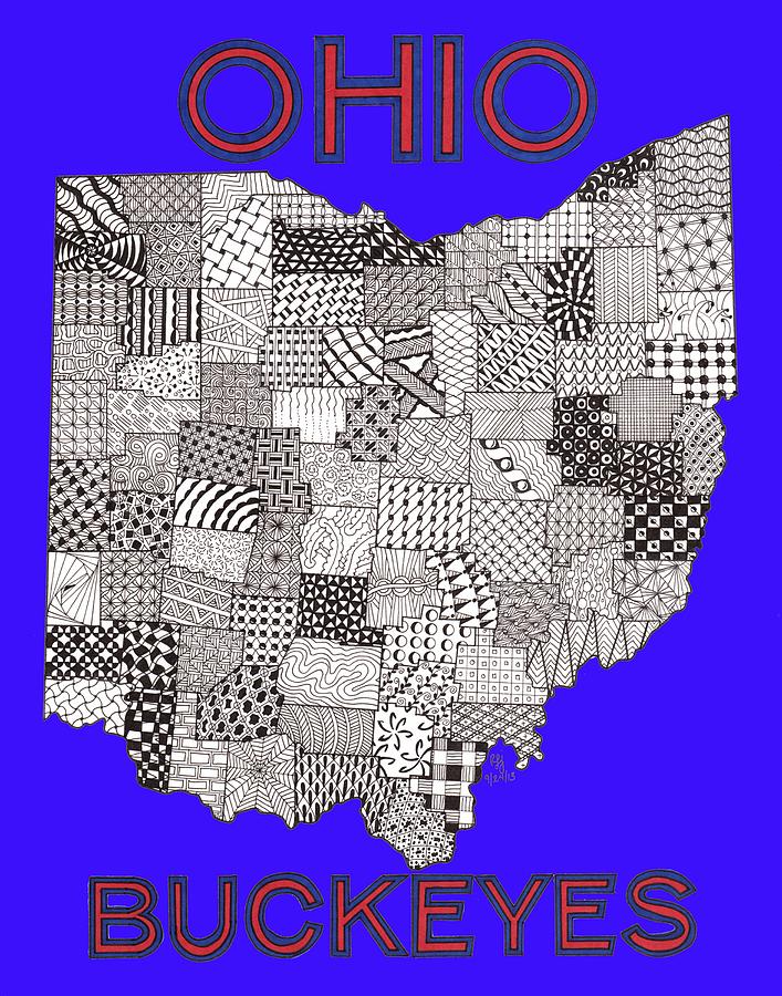 Ohio Map Drawing - Ohio Map Blue by Rebecca Jayne