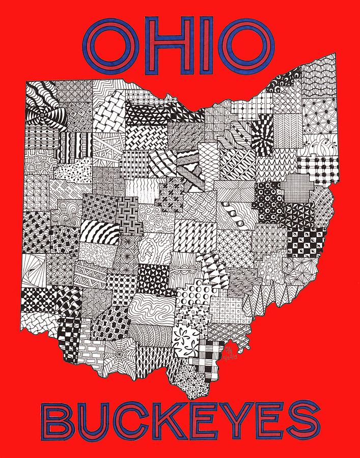 Ohio Map Red Drawing by Rebecca Jayne Fine Art America