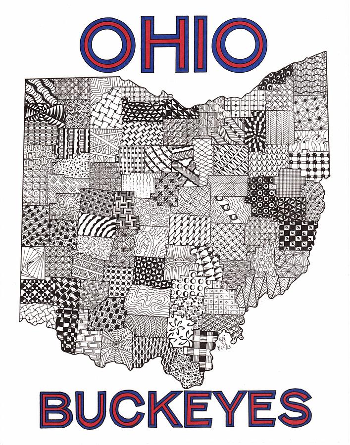 Ohio Map White Drawing by Rebecca Jayne
