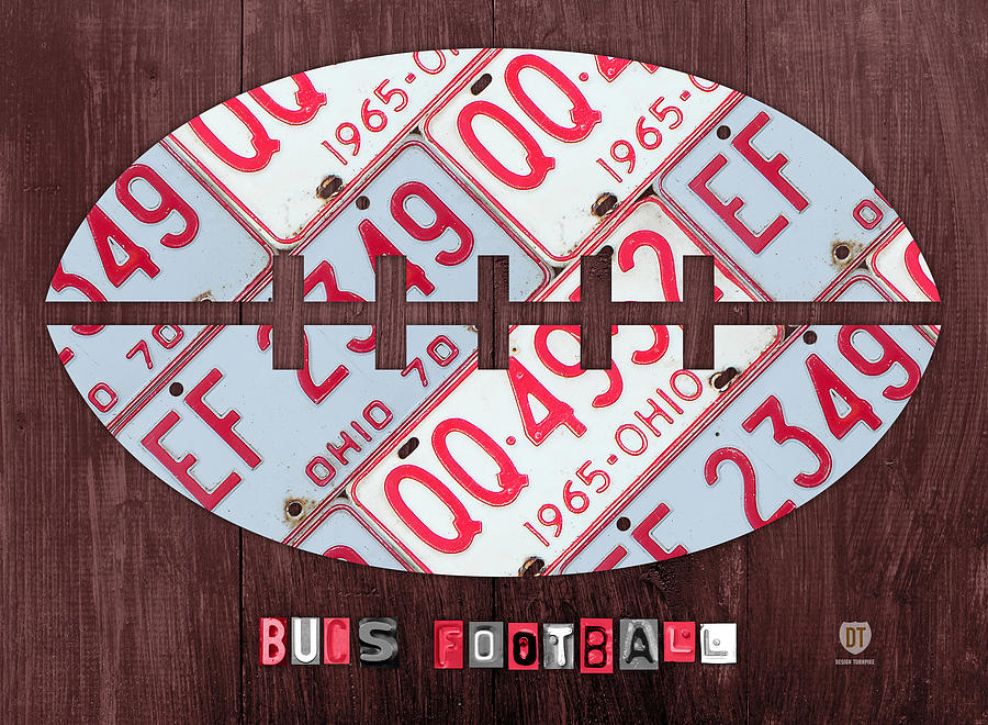 Football Mixed Media - Ohio State Buckeyes Football Recycled License Plate Art by Design Turnpike