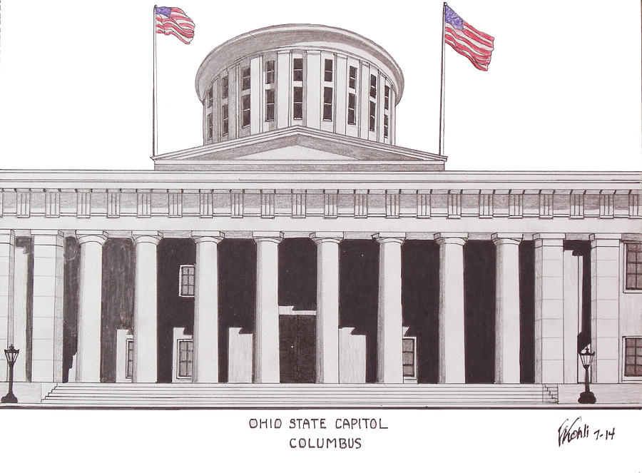Ohio State Capitol Drawing by Frederic Kohli