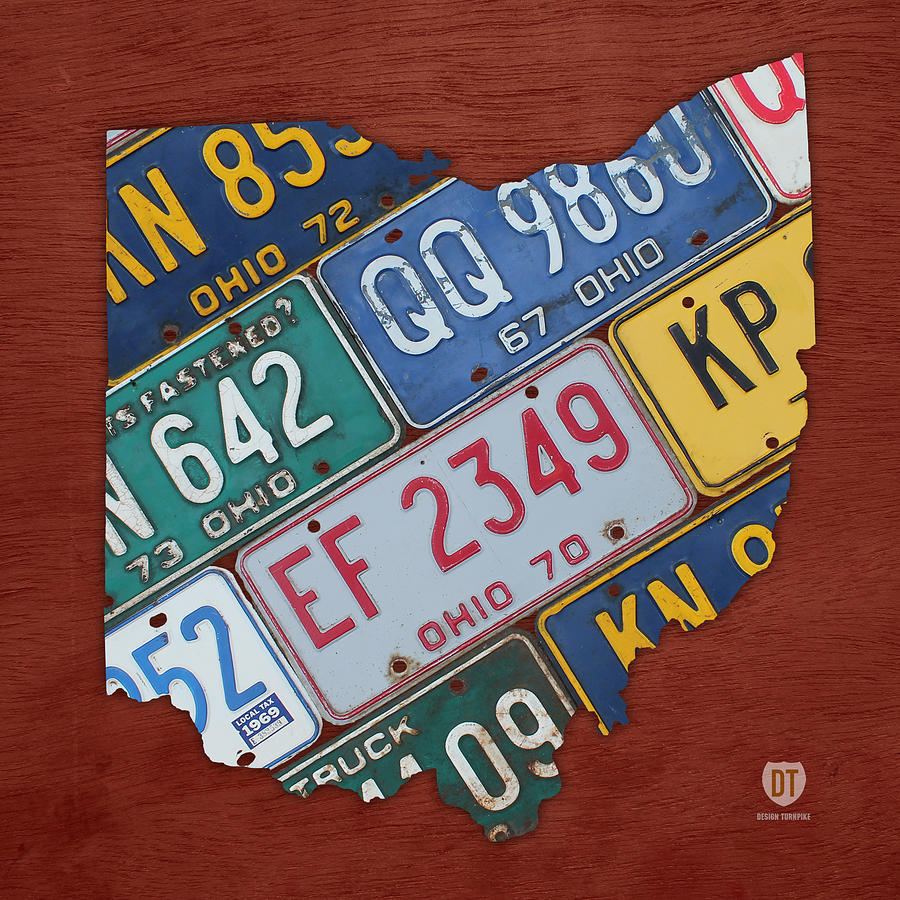 Ohio State Map Made Using Vintage License Plates Mixed Media by Design Turnpike
