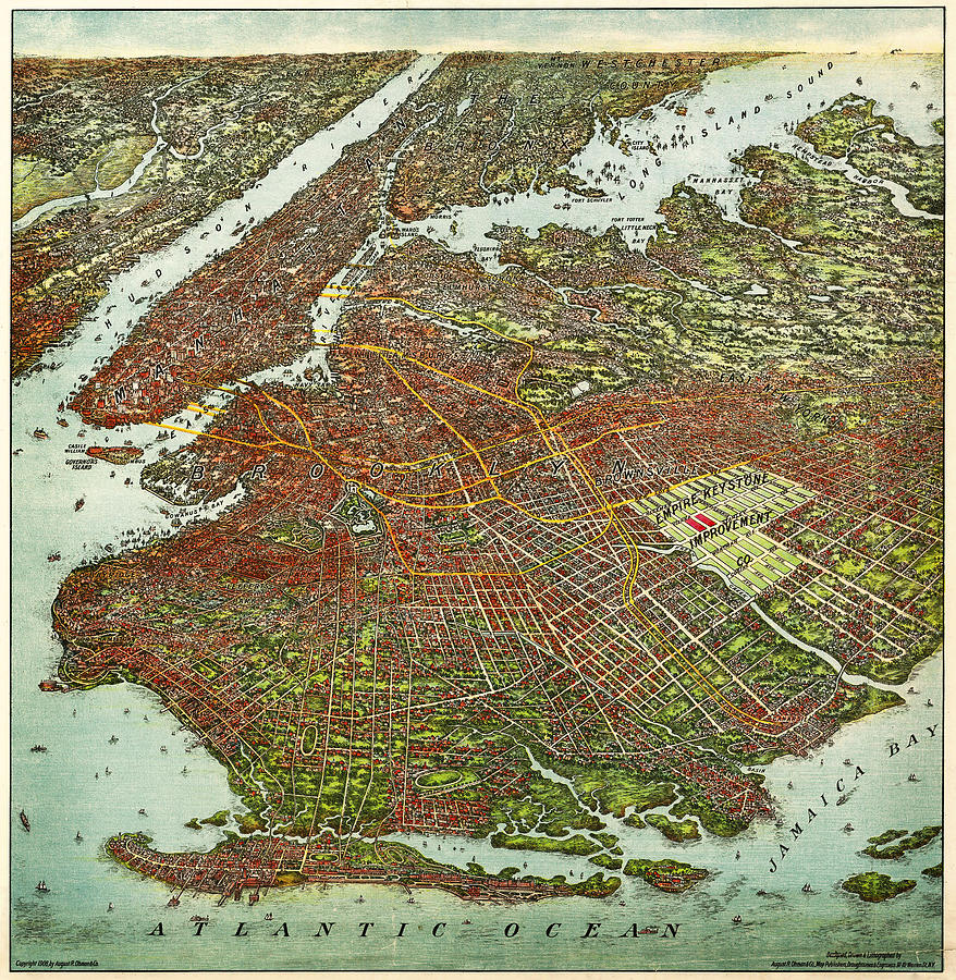 Ohmans map of Brooklyn 1908 Painting by MotionAge Designs