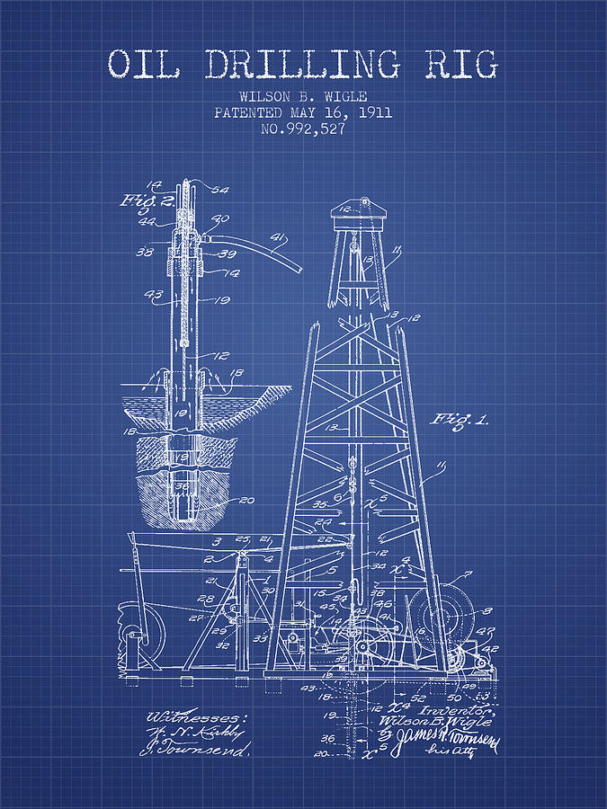 Oil Drilling Rig Patent From 1911 - Blueprint Digital Art