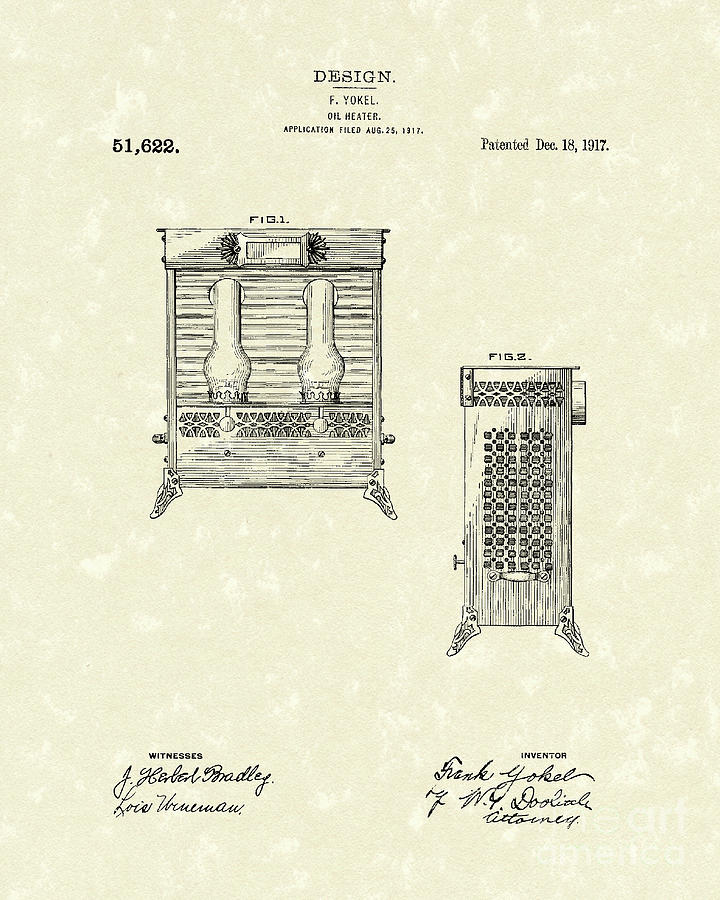 Oil Heater 1917 Patent Art Drawing by Prior Art Design