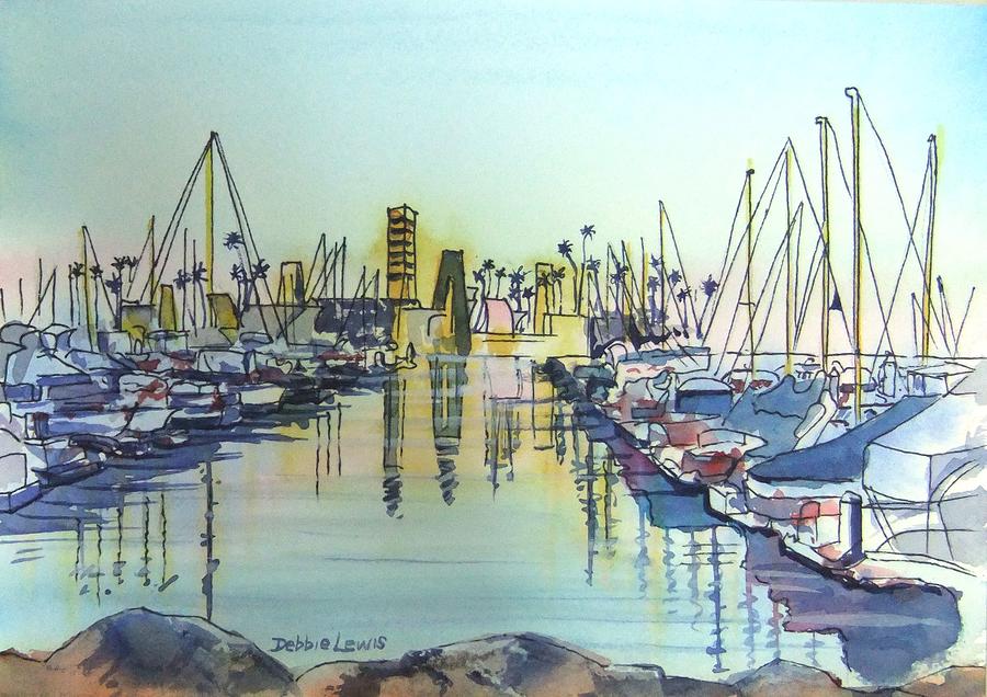 Oil Island at Rainbow Harbor Long Beach CA Painting by Debbie Lewis