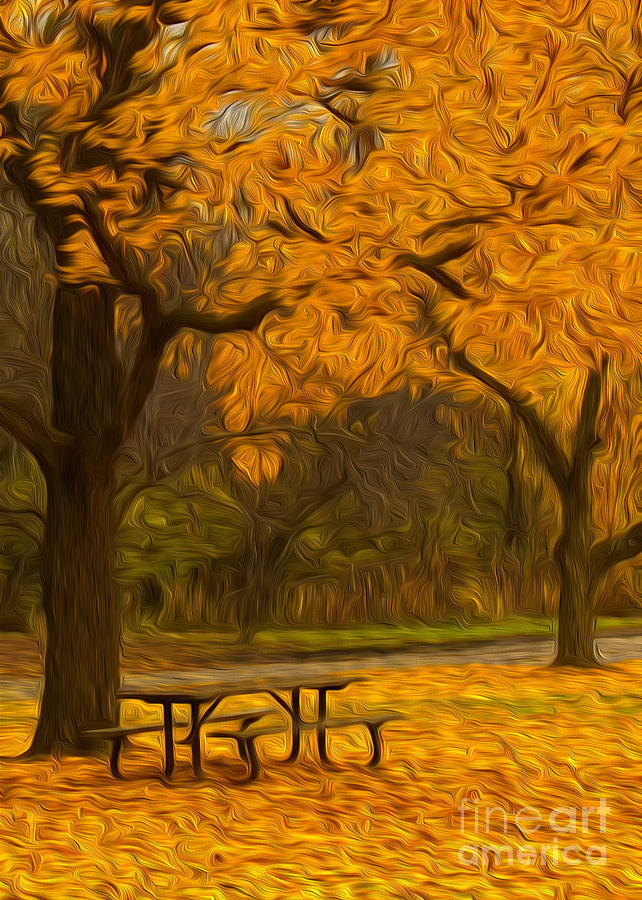 Fall Photograph - Oil Painted Autumn Picnic Spot by Brian Mollenkopf