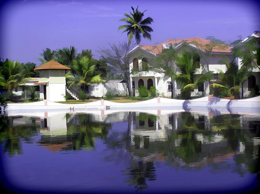 Oil Painting - Cottages and lagoon water in Alleppey Digital Art by Ashish Agarwal