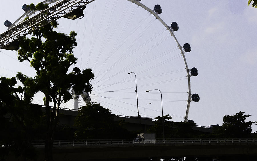 Oil Painting - Section of Singapore Flyer and bridge Digital Art by Ashish Agarwal