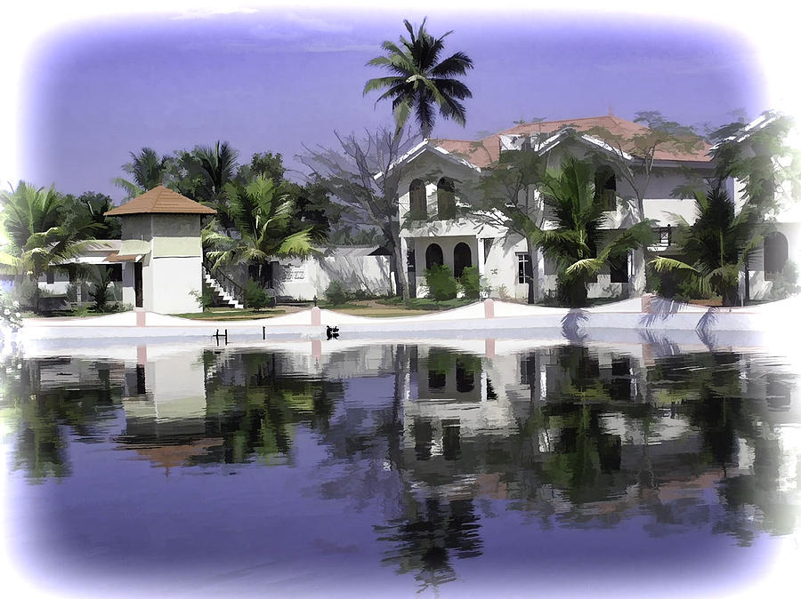 Oil Painting - View of the cottages and palm trees Digital Art by Ashish Agarwal