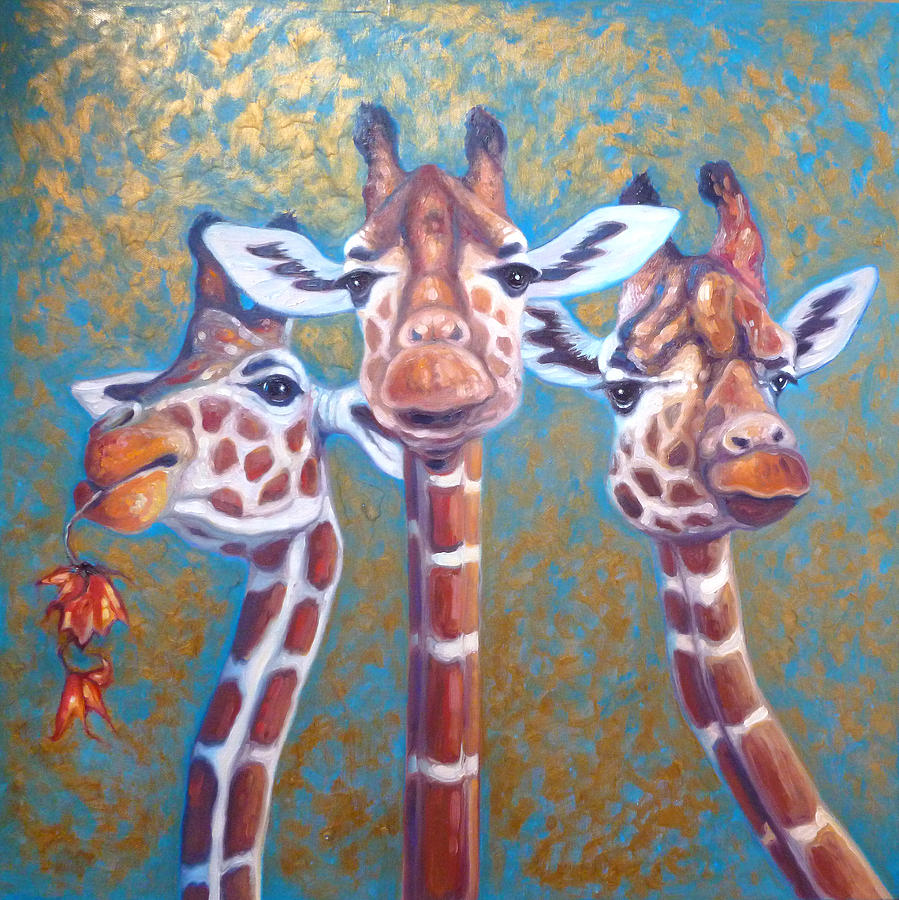 Oil painting of Three Gorgeous Giraffes Painting by Gill Bustamante