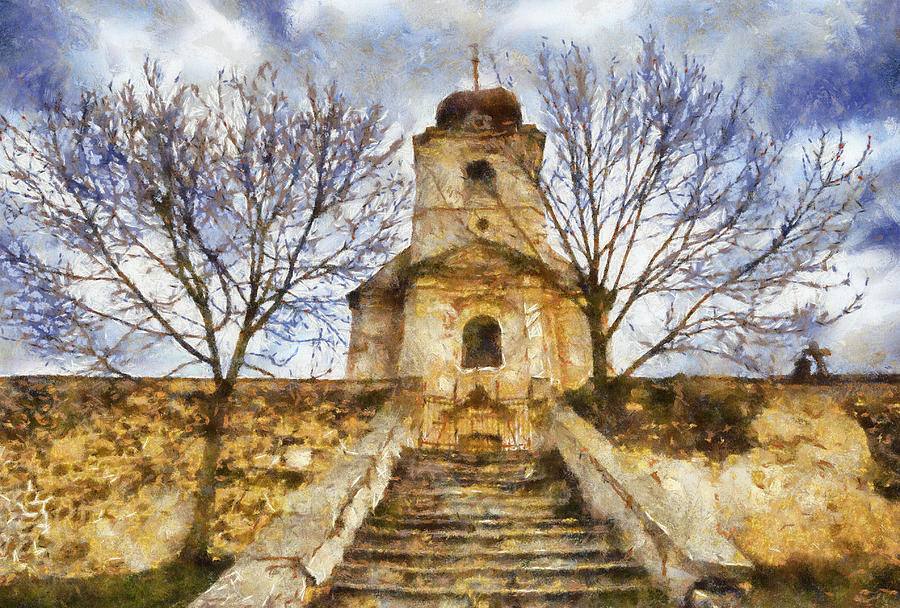 oil painting of church