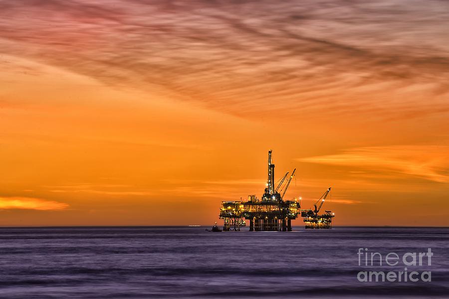 Oil Platform at Sunset  Photograph by Peter Dang
