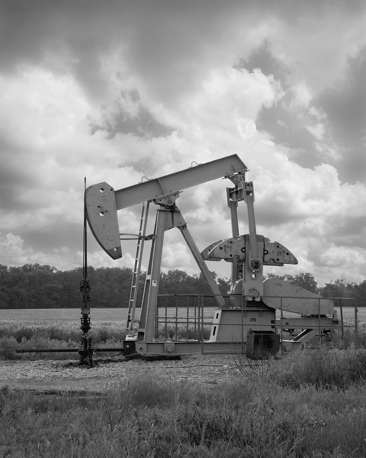 Oil Pump Jack in Black and White photography Photograph by Ann Powell