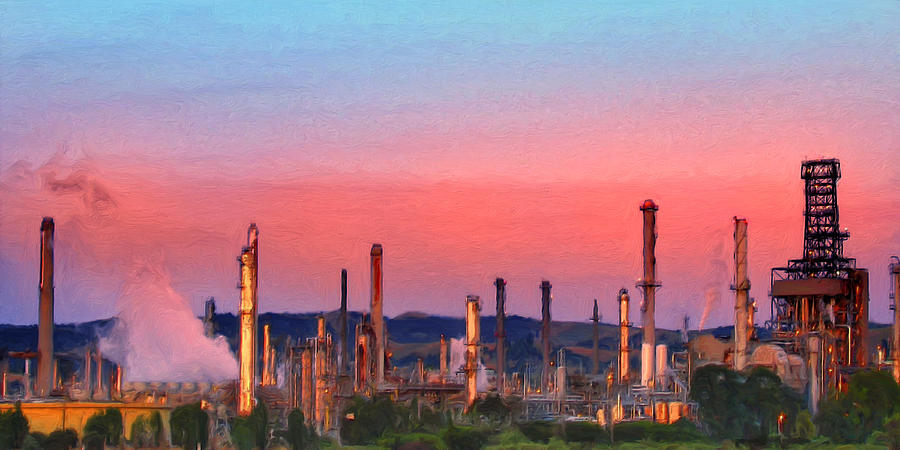 Oil Refinery Painting - Oil Refinery at Sunset by Dominic Piperata