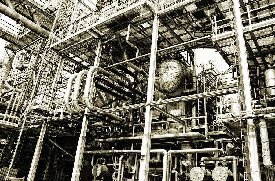Pipe Photograph - Oil Refinery In Vintage Instagram Processing by Christian Lagereek