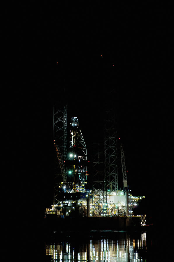 Oil Rig At Night Photograph by Jesper Klausen / Science Photo Library
