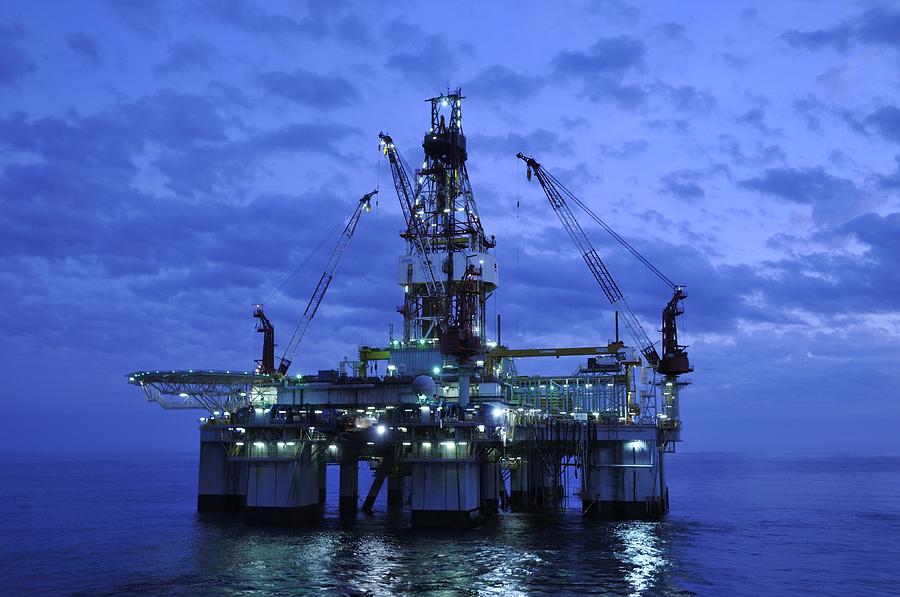 Crane Photograph - Oil Rig At Twilight by Bradford Martin