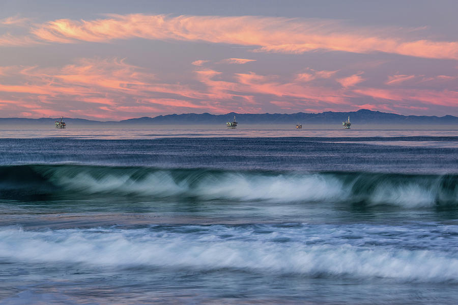 Oil Rigs And Waves In The Pacific Photograph by Panoramic Images