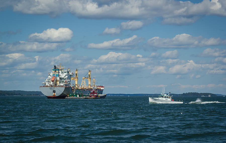 Oil tanker and lobster boat Photograph by Jane Luxton