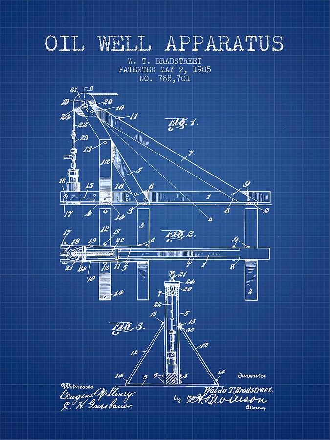 Oil Well Apparatus Patent From 1905 Blueprint Digital Art By Aged