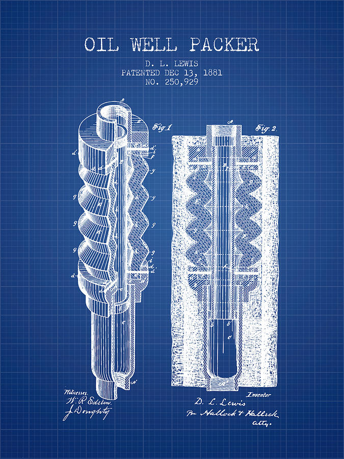 Oil Well Packer Patent From 1881 Blueprint Digital Art By Aged Pixel