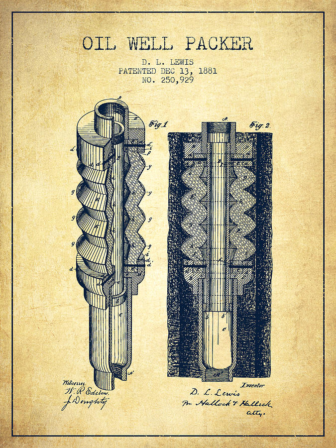 Vintage Digital Art - Oil Well Packer patent from 1881 - Vintage by Aged Pixel