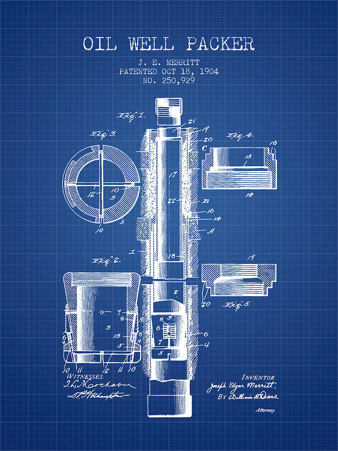 Oil Well Packer Patent From 1904 Blueprint Digital Art By Aged Pixel