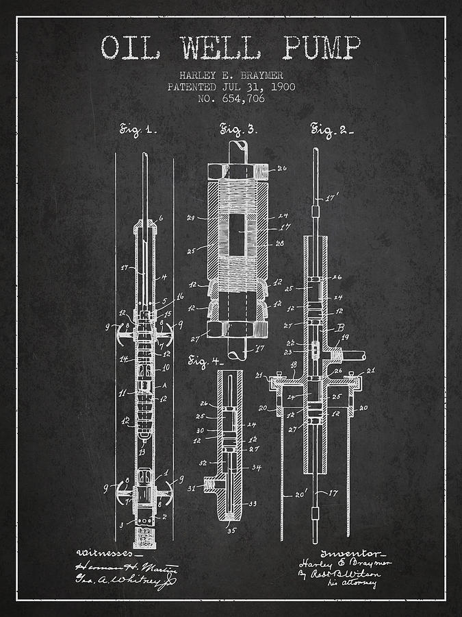 Vintage Digital Art - Oil Well Pump Patent From 1900 - Dark by Aged Pixel