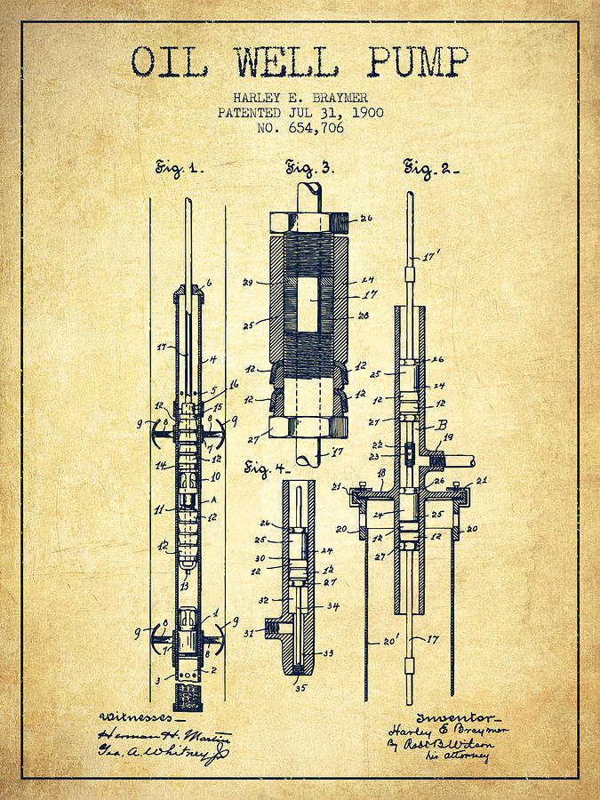 Vintage Digital Art - Oil Well Pump Patent From 1900 - Vintage by Aged Pixel