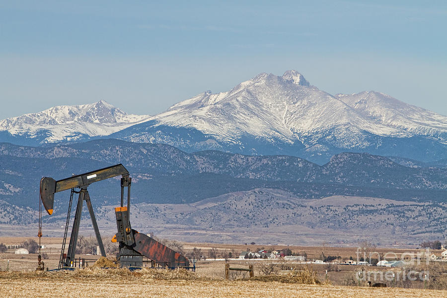 Oil Well Pumpjack and Snow Dusted Longs Peak Photograph by James BO Insogna