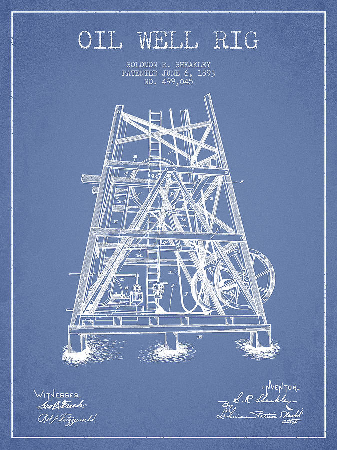 Vintage Digital Art - Oil Well Rig Patent from 1893 - Light Blue by Aged Pixel