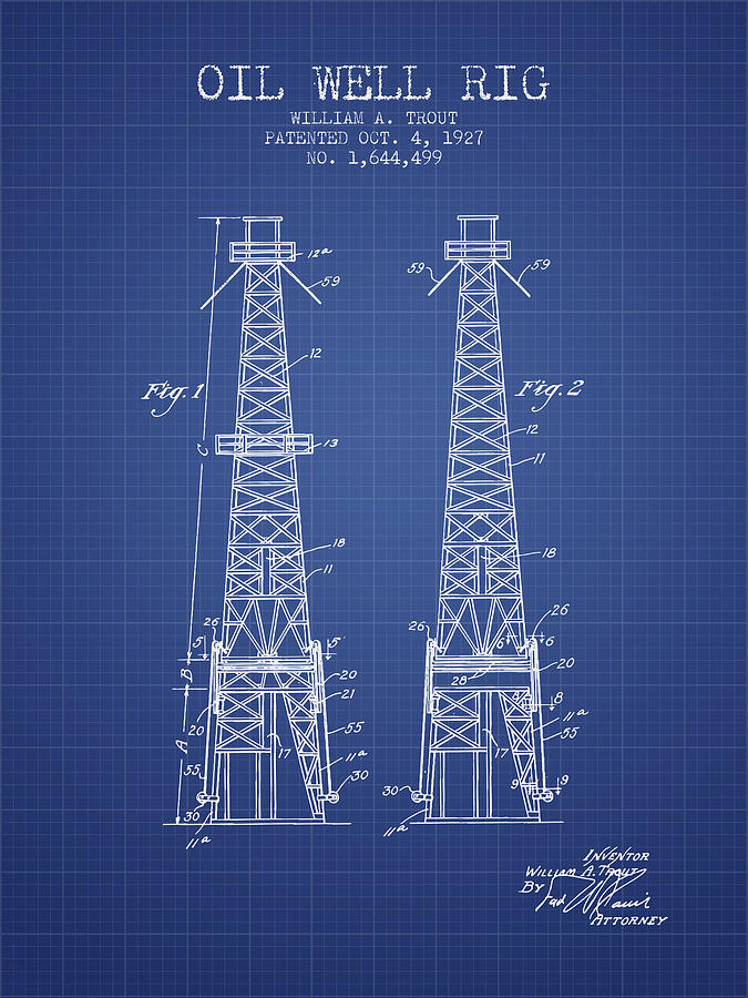 Oil Digital Art - Oil Well Rig Patent From 1927 - Blueprint by Aged Pixel Oil Digital Art - Oil Well Rig Patent From 1927 - Blueprint by Aged Pixel