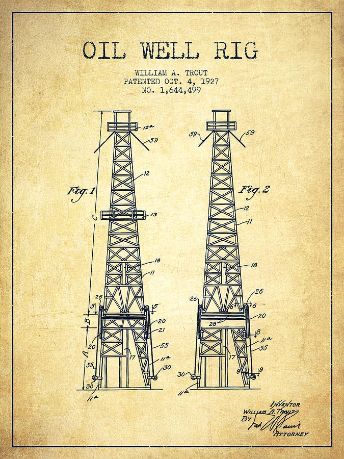 Vintage Digital Art - Oil Well Rig Patent from 1927 - Vintage by Aged Pixel