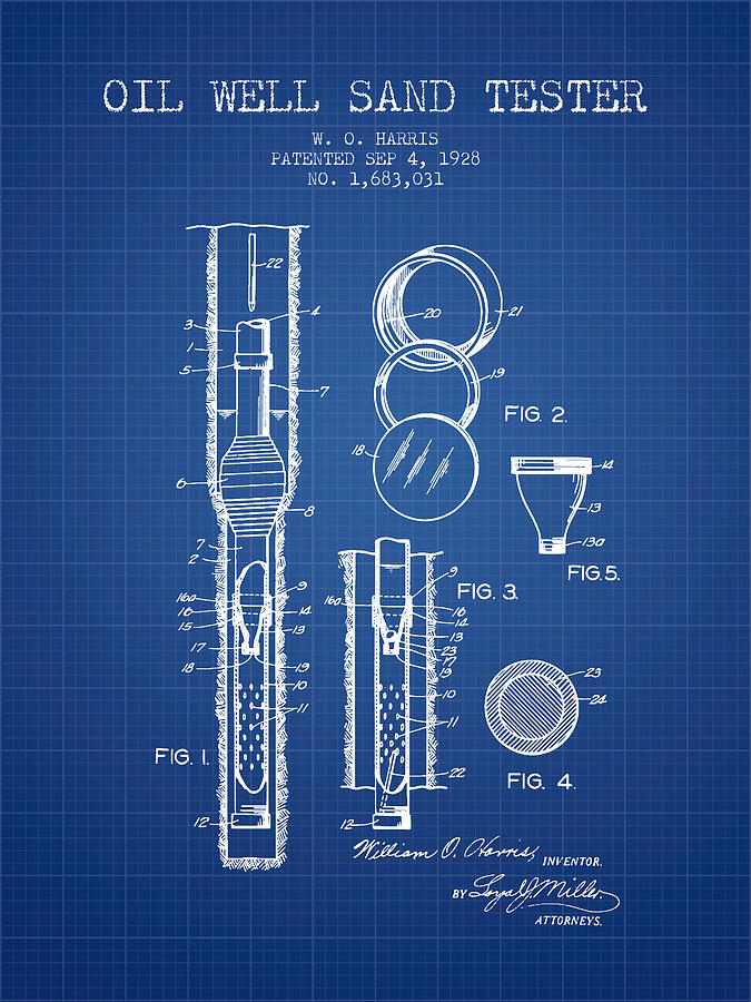 Oil Well Sand Tester Patent From 1928 - Blueprint Digital Art
