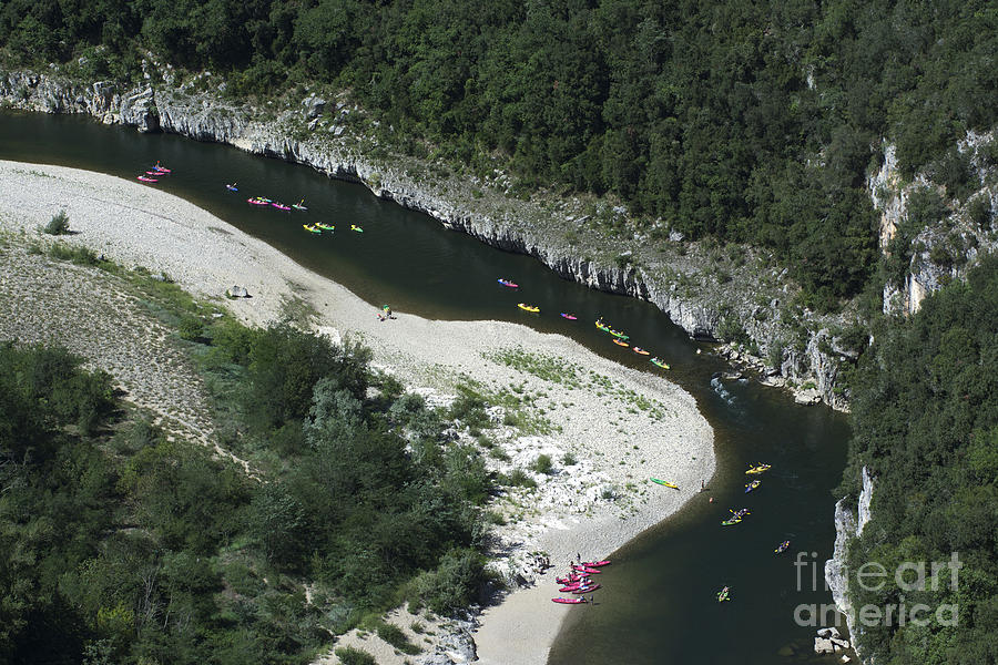 Nature Photograph - oing down Ardeche River on canoe. Ardeche. France by Bernard Jaubert