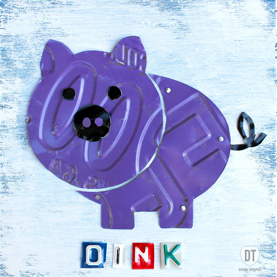 Vintage Mixed Media - Oink the Pig License Plate Art by Design Turnpike