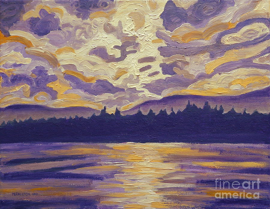 Sunset Painting - Okanagan Landscape in Purple and Hansa by Morgan  Ralston